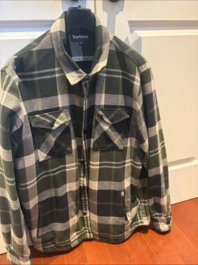 Barbour Green and Cream Plaid Button-Up Shirt Jacket